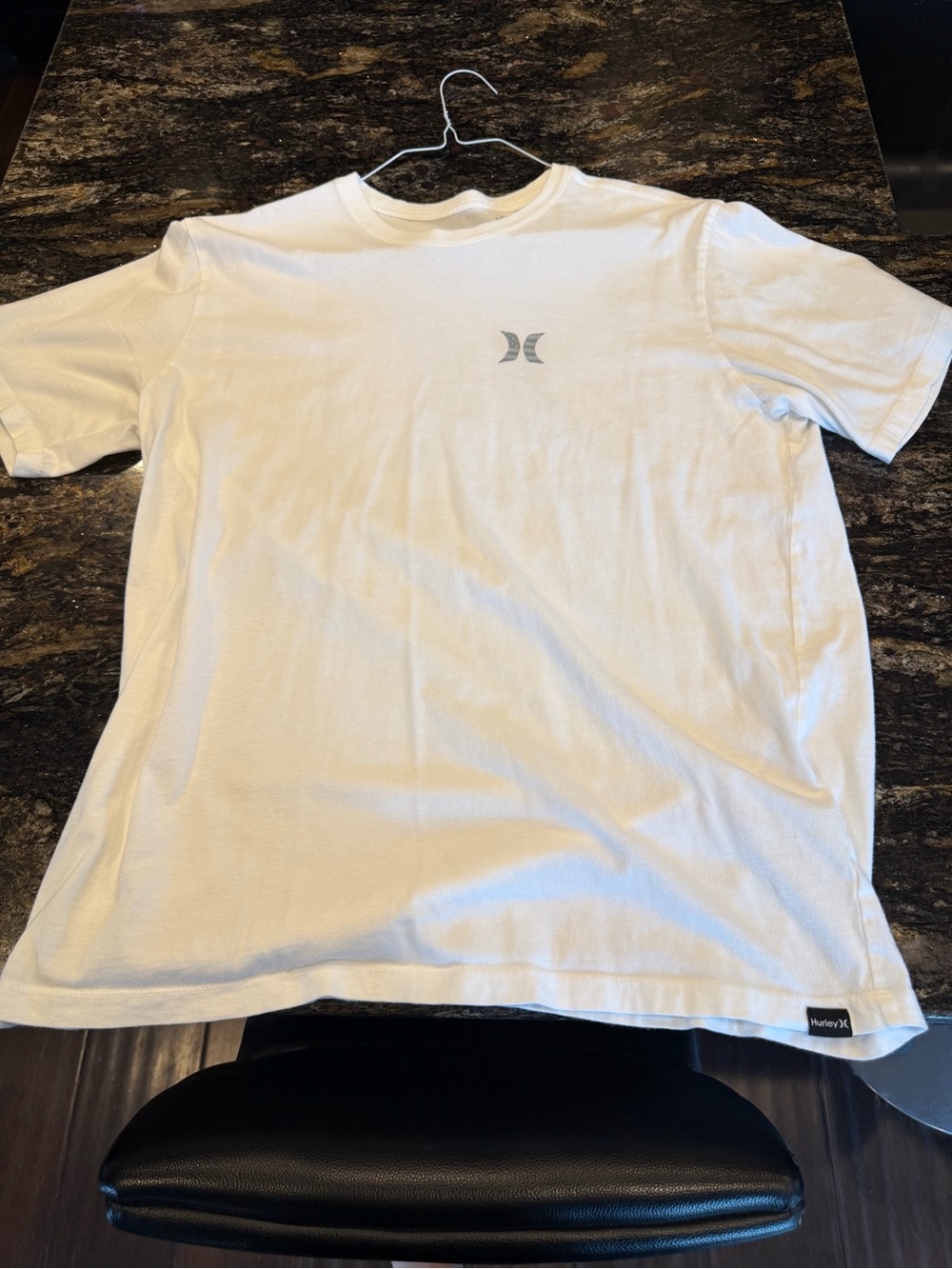 Hurley White Men's Short Sleeve Logo Tee with Small Center Emblem